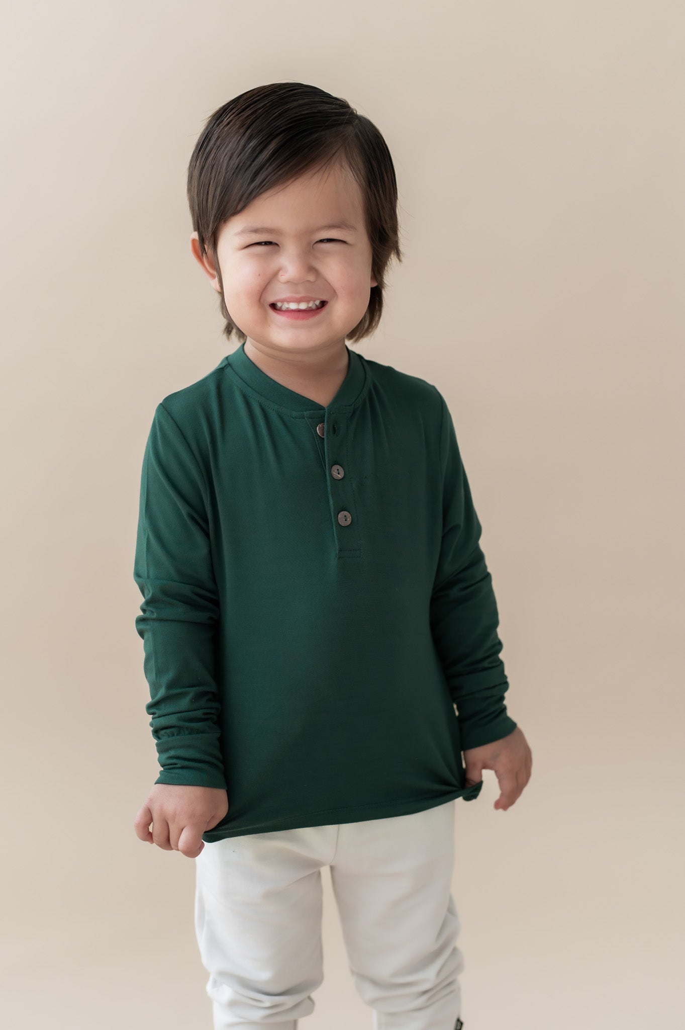 Long Sleeve Toddler Henley Tee in Cypress - Image 4