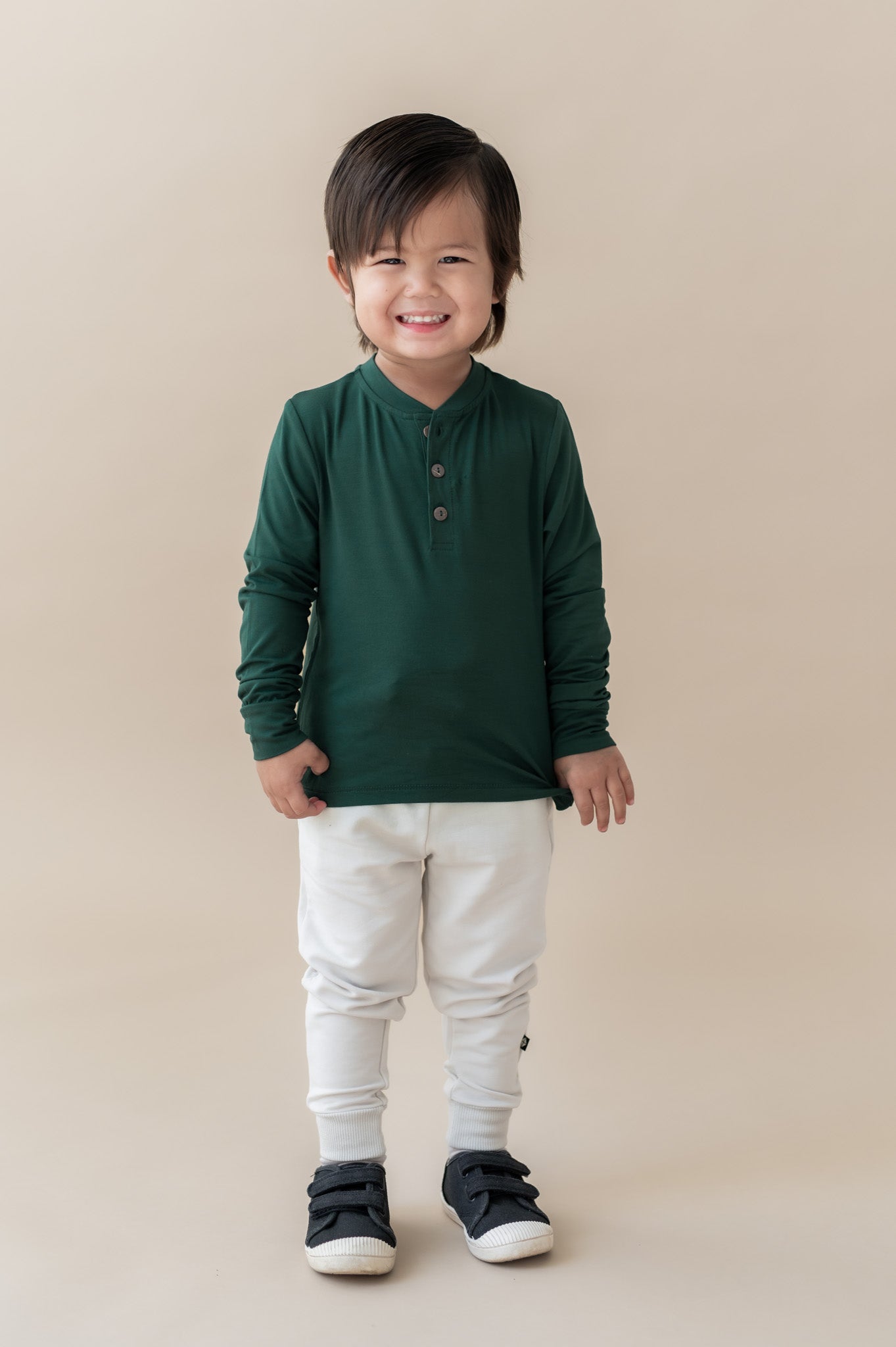 Long Sleeve Toddler Henley Tee in Cypress - Image 3