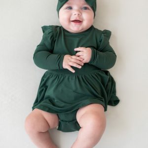 Long Sleeve Twirl Bodysuit Dress in Cypress