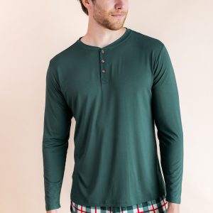 Men's Long Sleeve Henley Top in Cypress