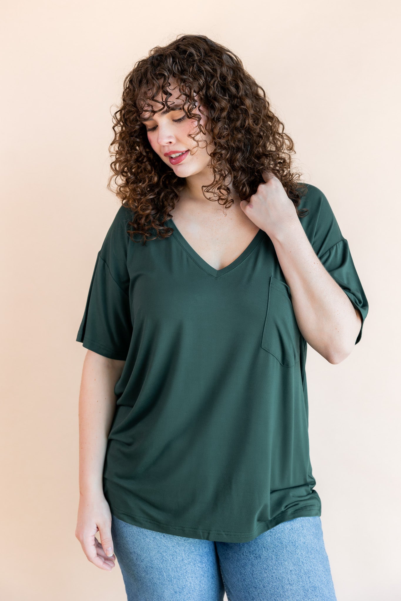 Women's Oversized V-Neck Tee in Cypress - Image 3