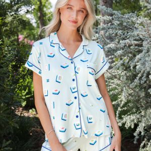 Women's Short Sleeve Pajama Set in Dew Mahjong