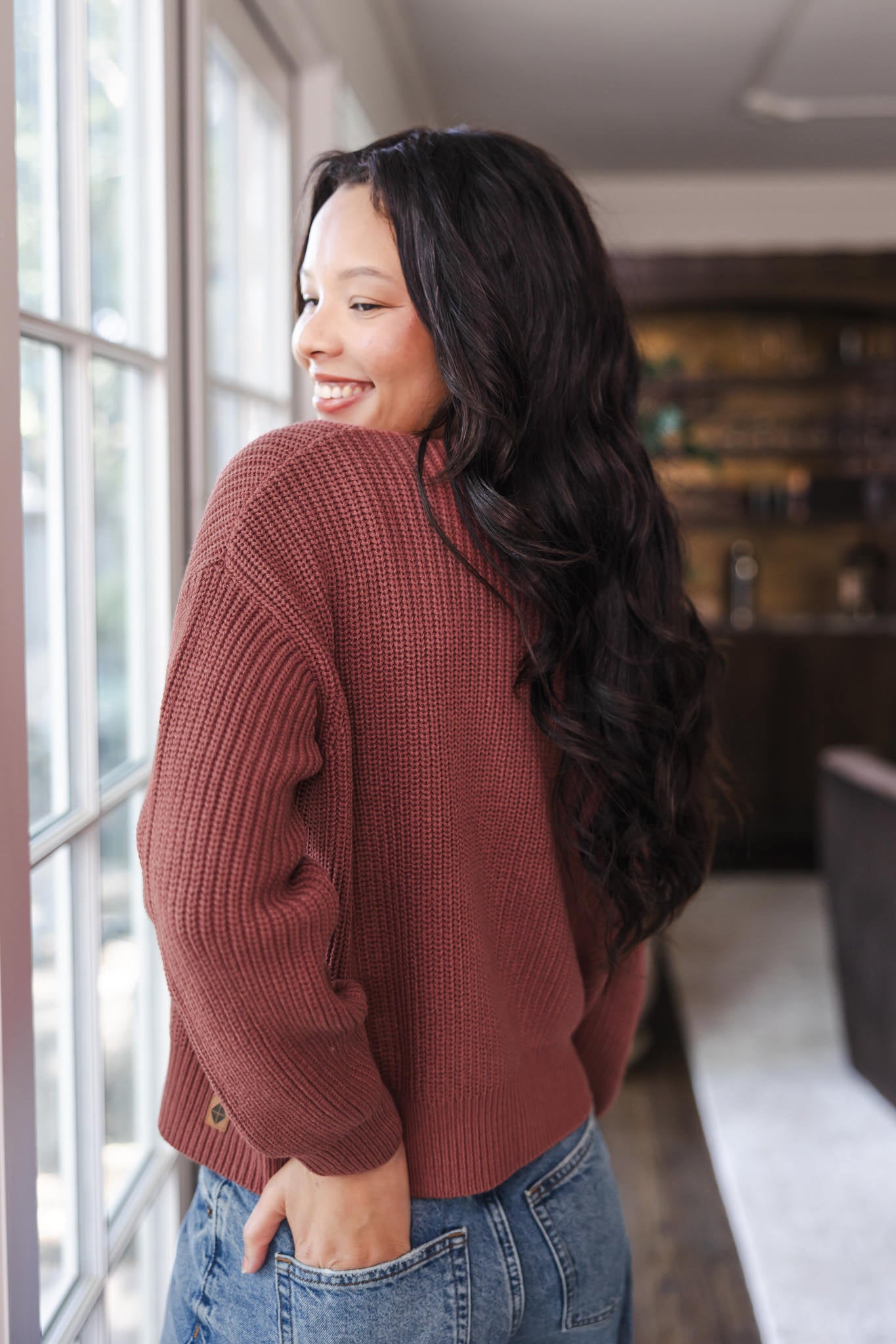Chunky Knit Women's Cropped Cardigan In Ember - Image 2
