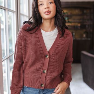 Chunky Knit Women's Cropped Cardigan In Ember