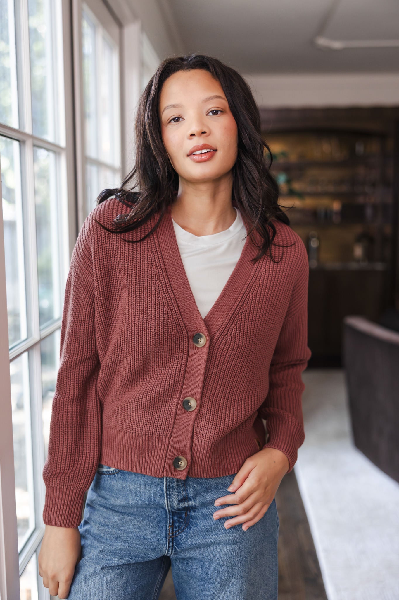 Chunky Knit Women's Cropped Cardigan In Ember