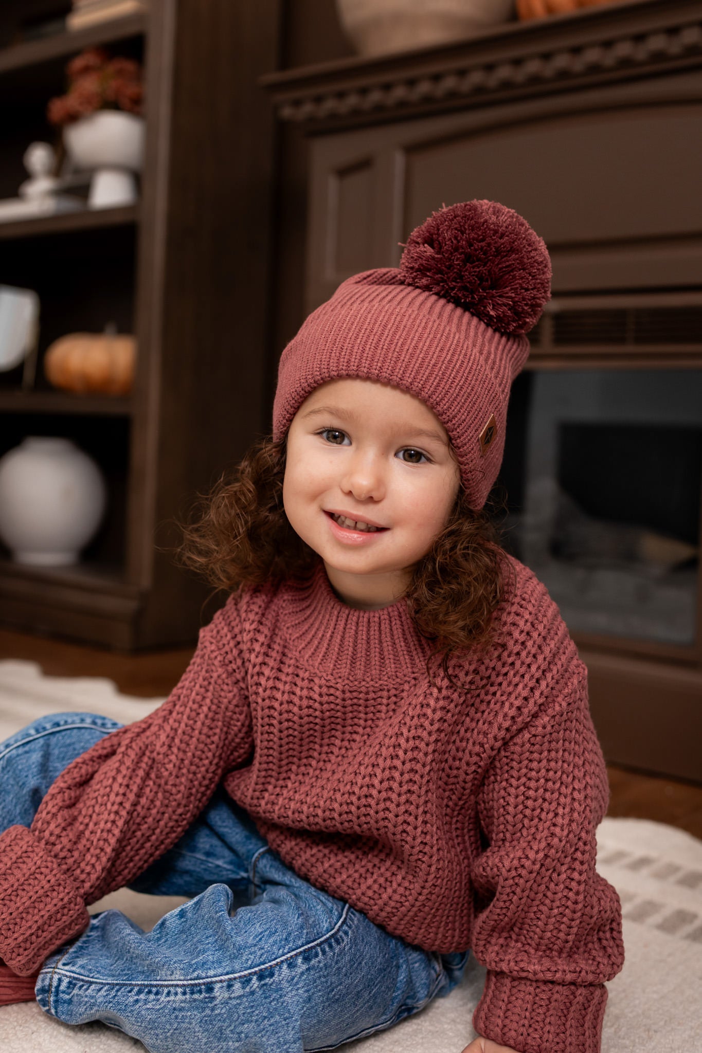 Chunky Knit Pom Beanie in Ember - Image 6