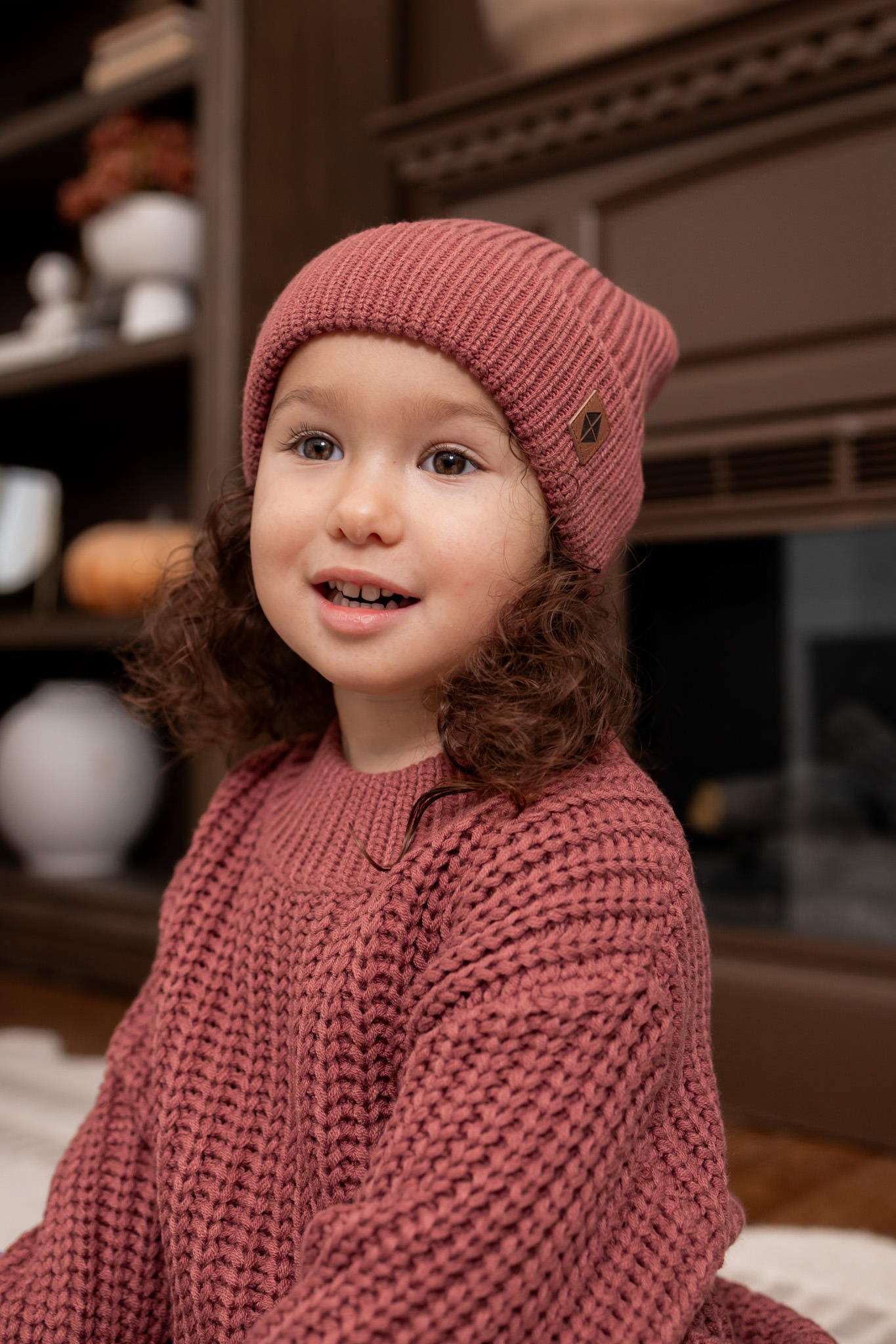 Chunky Knit Pom Beanie in Ember - Image 5