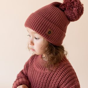 Chunky Knit Pom Beanie in Ember