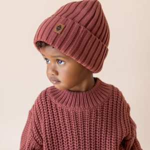Chunky Knit Ribbed Beanie in Ember