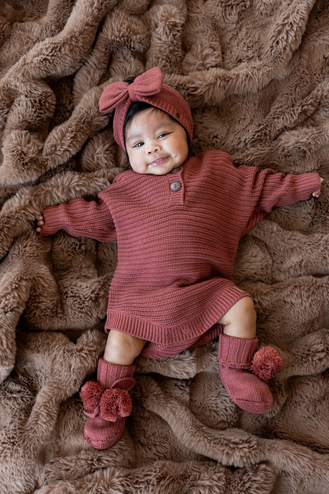 Chunky Knit Romper Set with Bow & Booties in Ember - Image 4