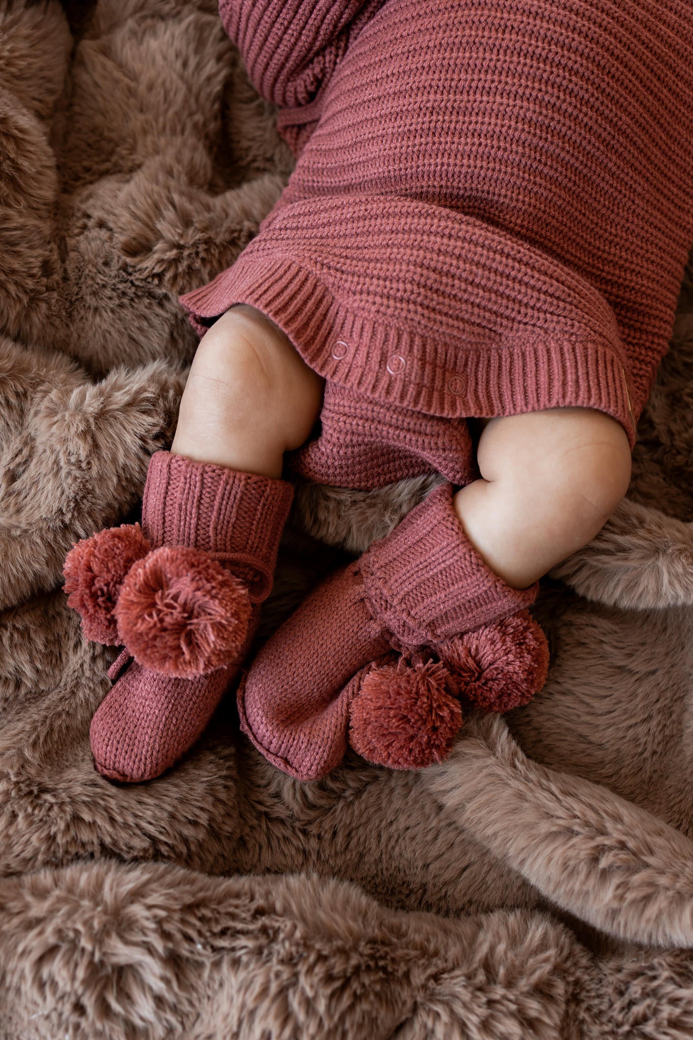 Chunky Knit Romper Set with Bow & Booties in Ember - Image 3