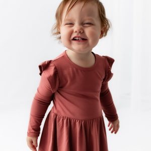 Long Sleeve Twirl Bodysuit Dress in Ember