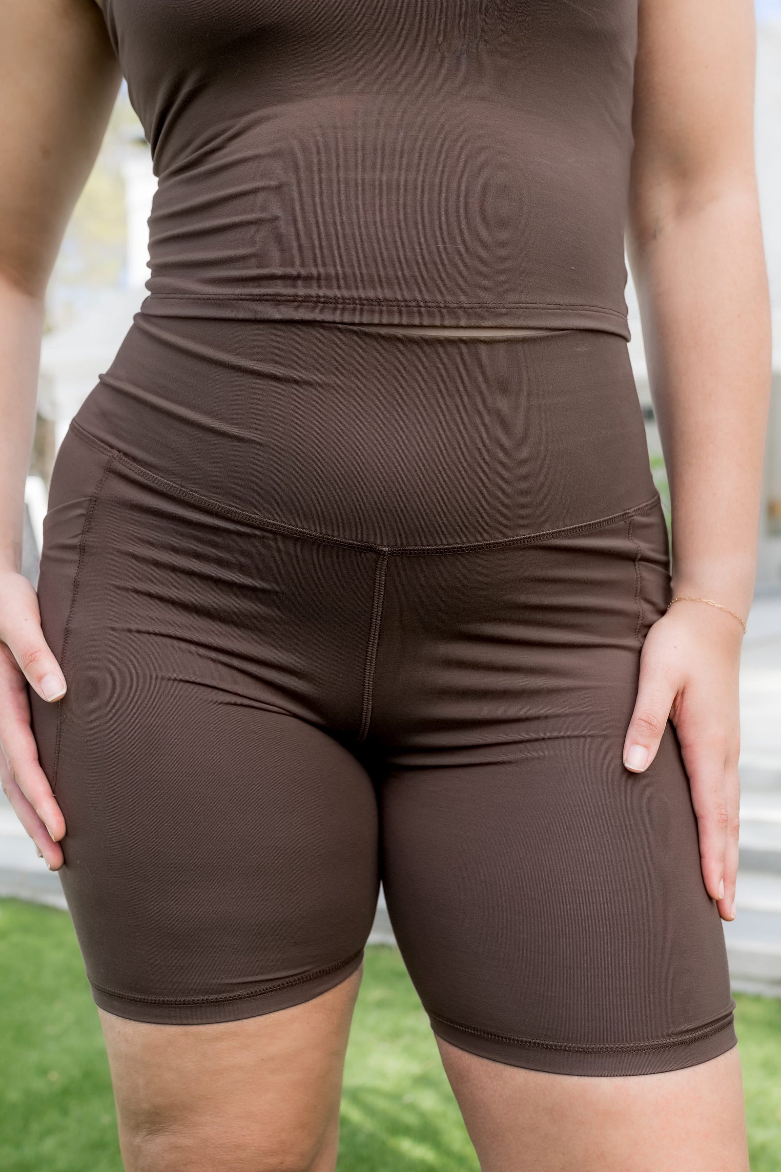 Bamboo Flex High Rise Biker Short in Espresso - Image 2