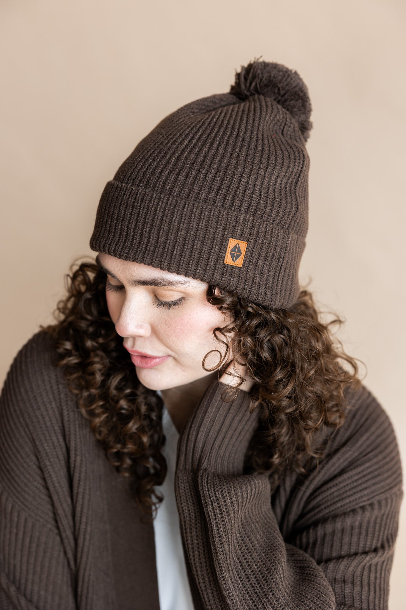 Chunky Knit Adult Pom in Espresso - Image 2