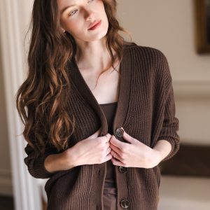 Chunky Knit Women's Cropped Cardigan in Espresso