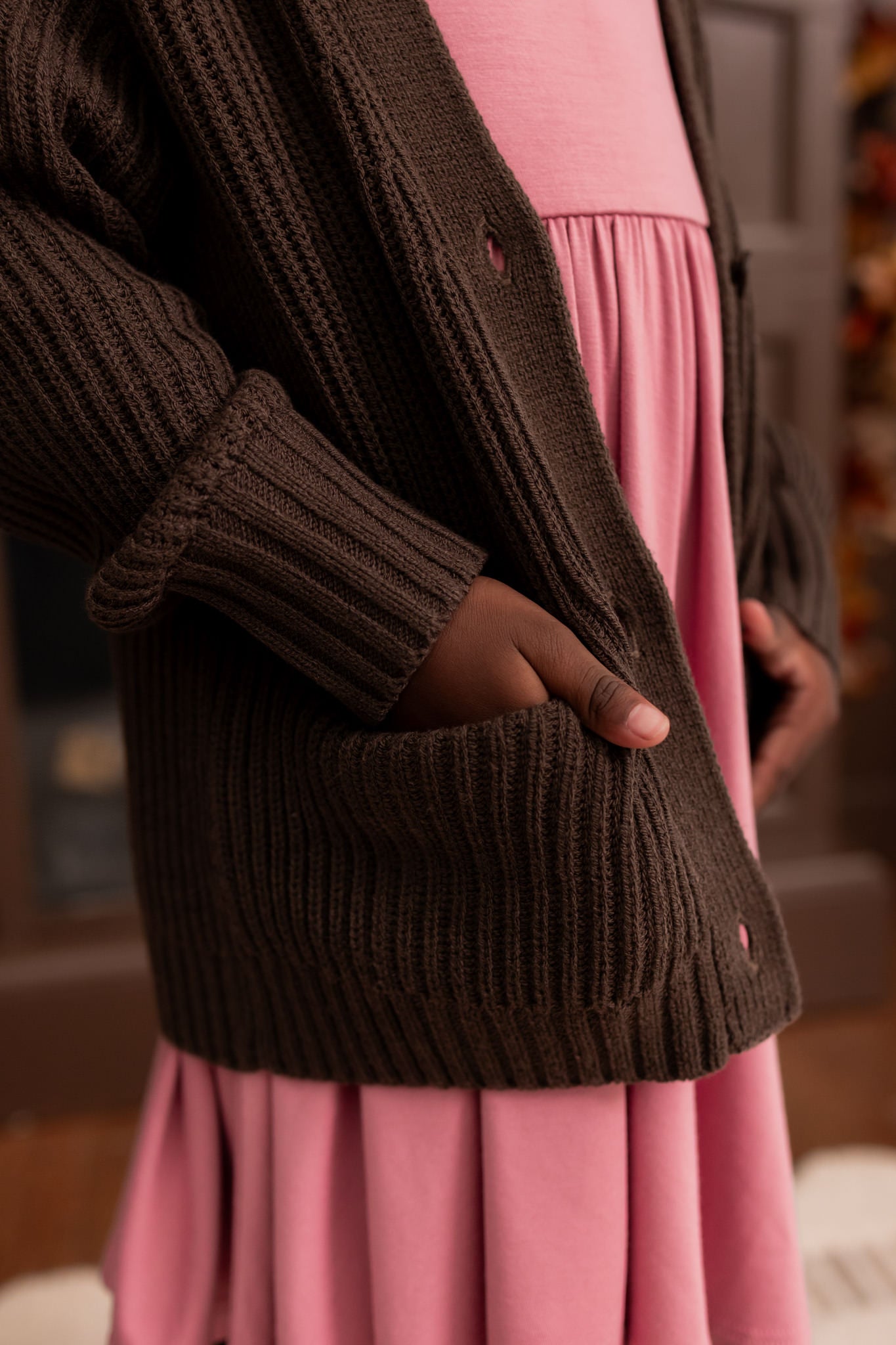 Chunky Knit Oversized Cardigan in Espresso - Image 5