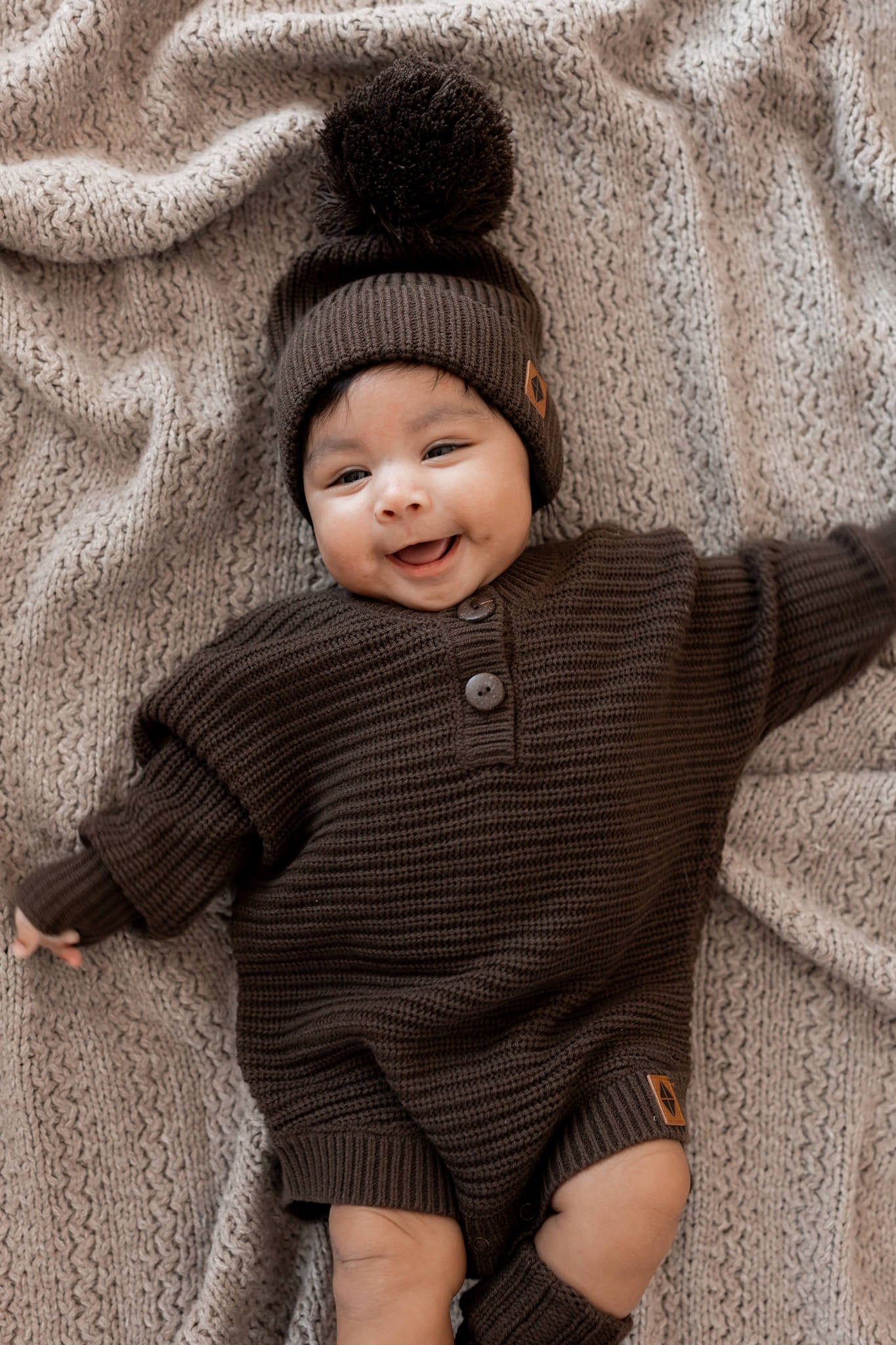Chunky Knit Pom Beanie in Espresso - Image 5