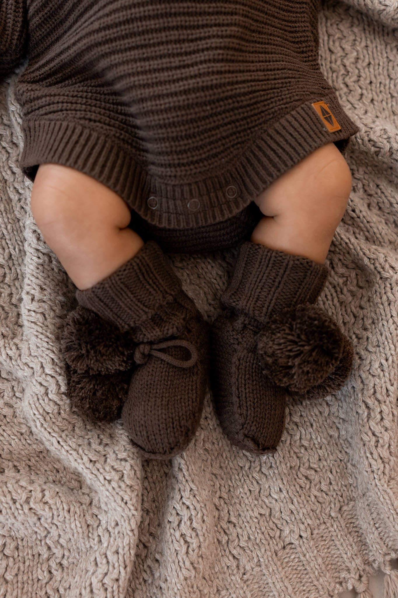 Chunky Knit Romper Set with Beanie & Booties in Espresso - Image 3