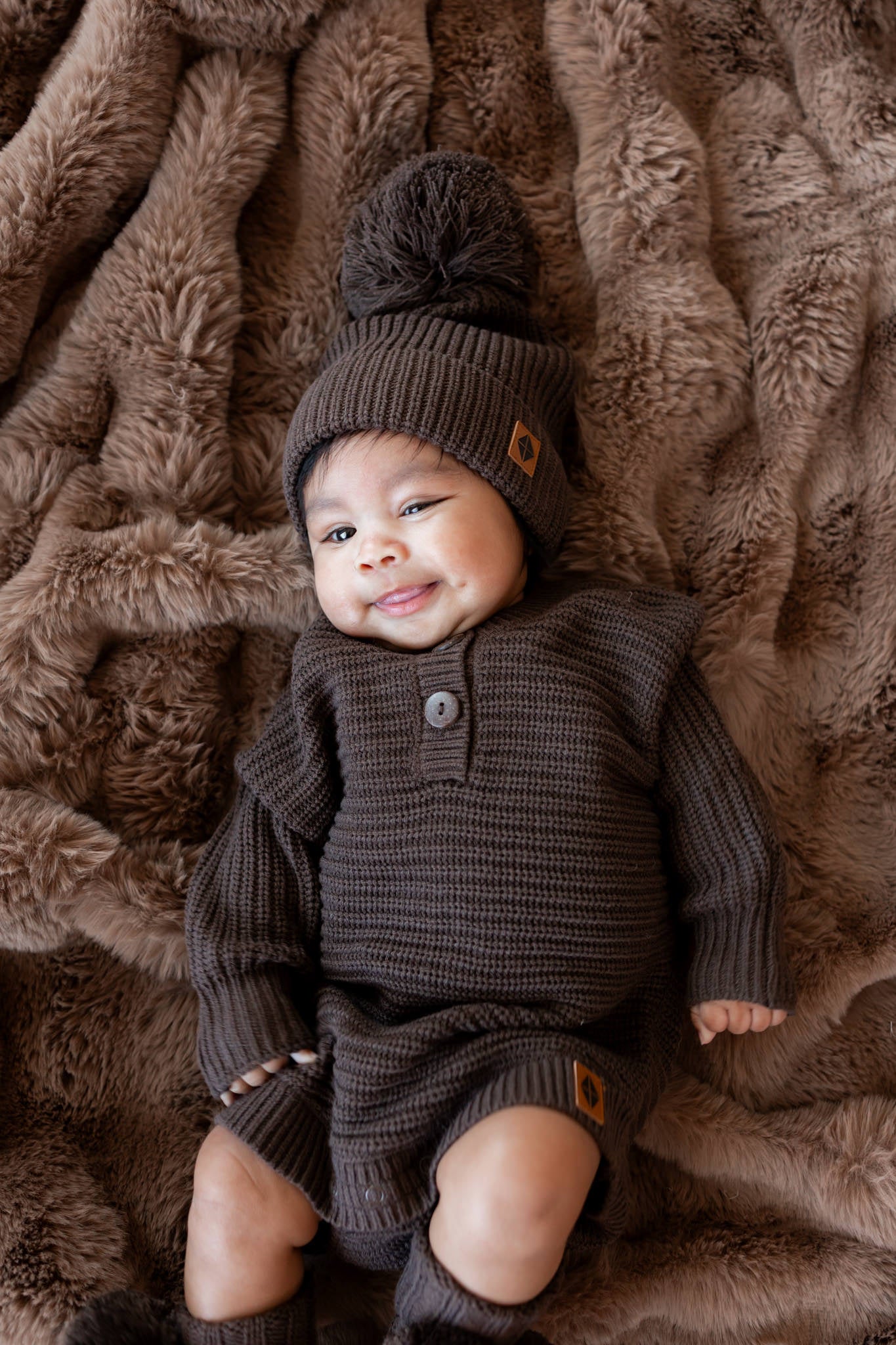 Chunky Knit Romper Set with Beanie & Booties in Espresso - Image 4