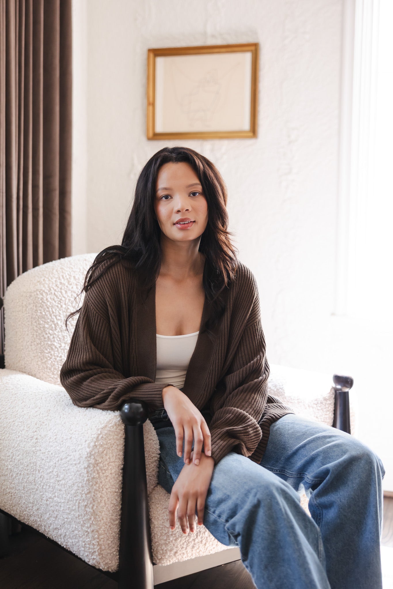 Chunky Knit Women's Oversized Cardigan in Espresso - Image 6
