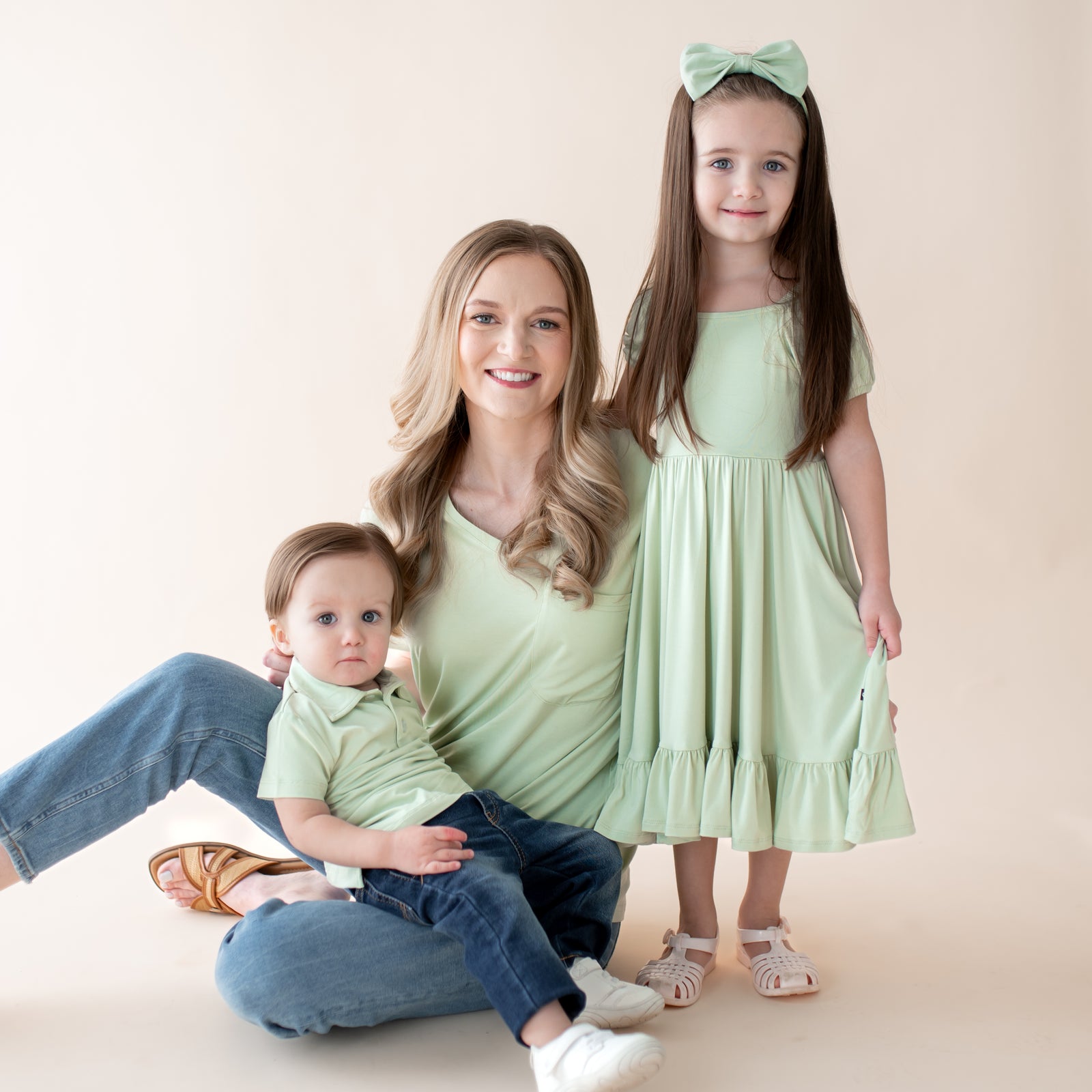Puff Sleeve Twirl Dress in Basil - Image 3