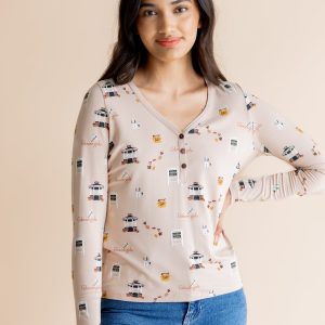 Women's Long Sleeve Henley Tee in Gilmore Girls
