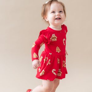 Long Sleeve Twirl Bodysuit Dress in Gingerbread