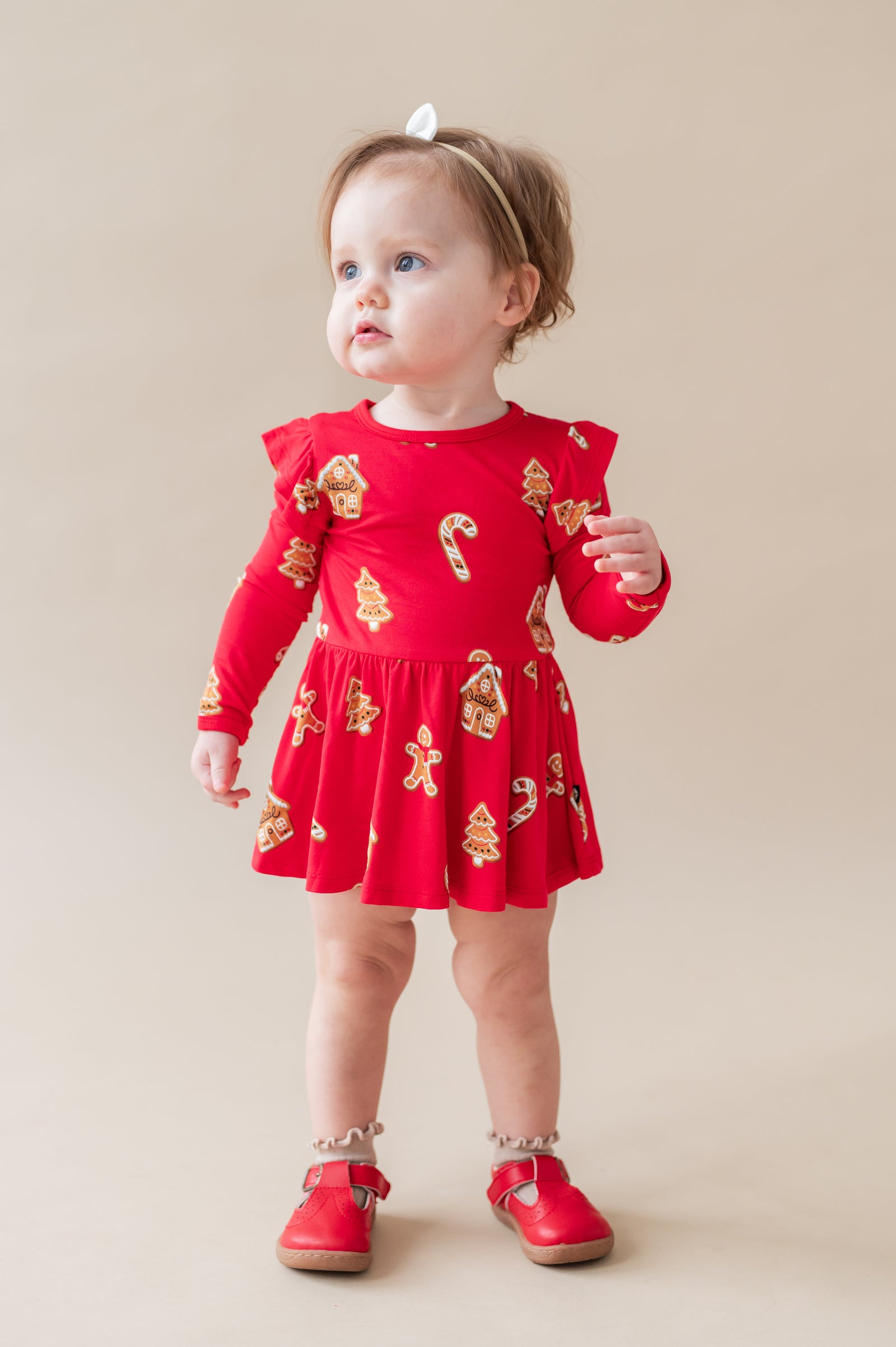 Long Sleeve Twirl Bodysuit Dress in Gingerbread - Image 3