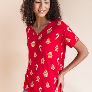 Women's Oversized V-Neck Tee in Gingerbread