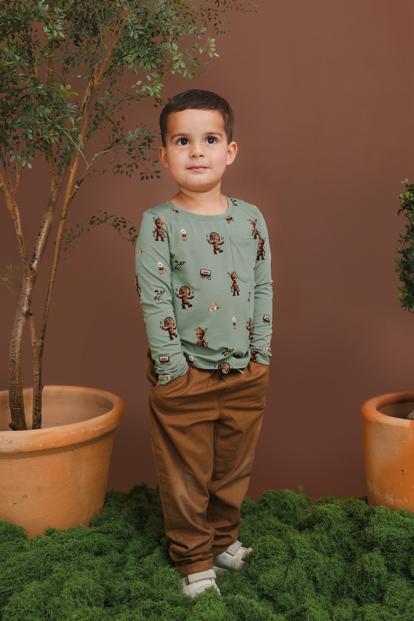Long Sleeve Toddler Crew Neck Tee in Groot - Image 3