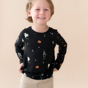 Long Sleeve Toddler Crew Neck Tee in Halloween Friends