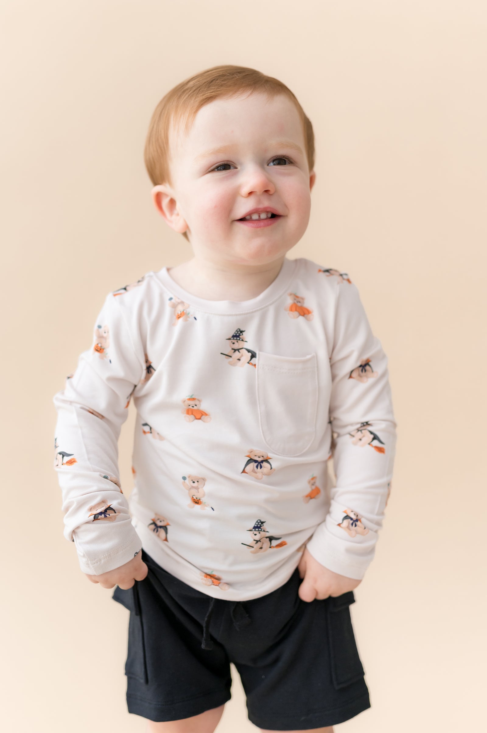 Long Sleeve Toddler Crew Neck Tee in Halloween Teddy - Image 3