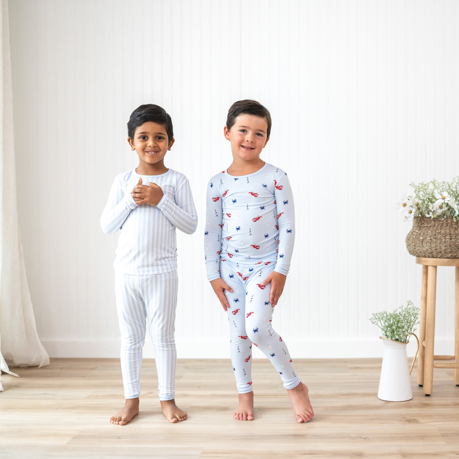 Long Sleeve Pajamas in Small Mist Stripe - Image 4