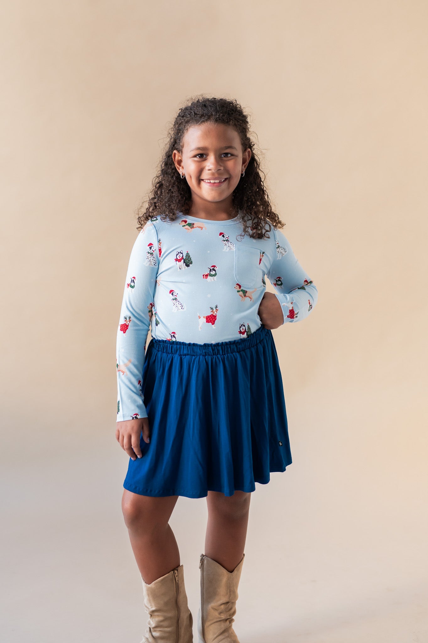 Long Sleeve Toddler Crew Neck Tee in Holiday Pups - Image 4