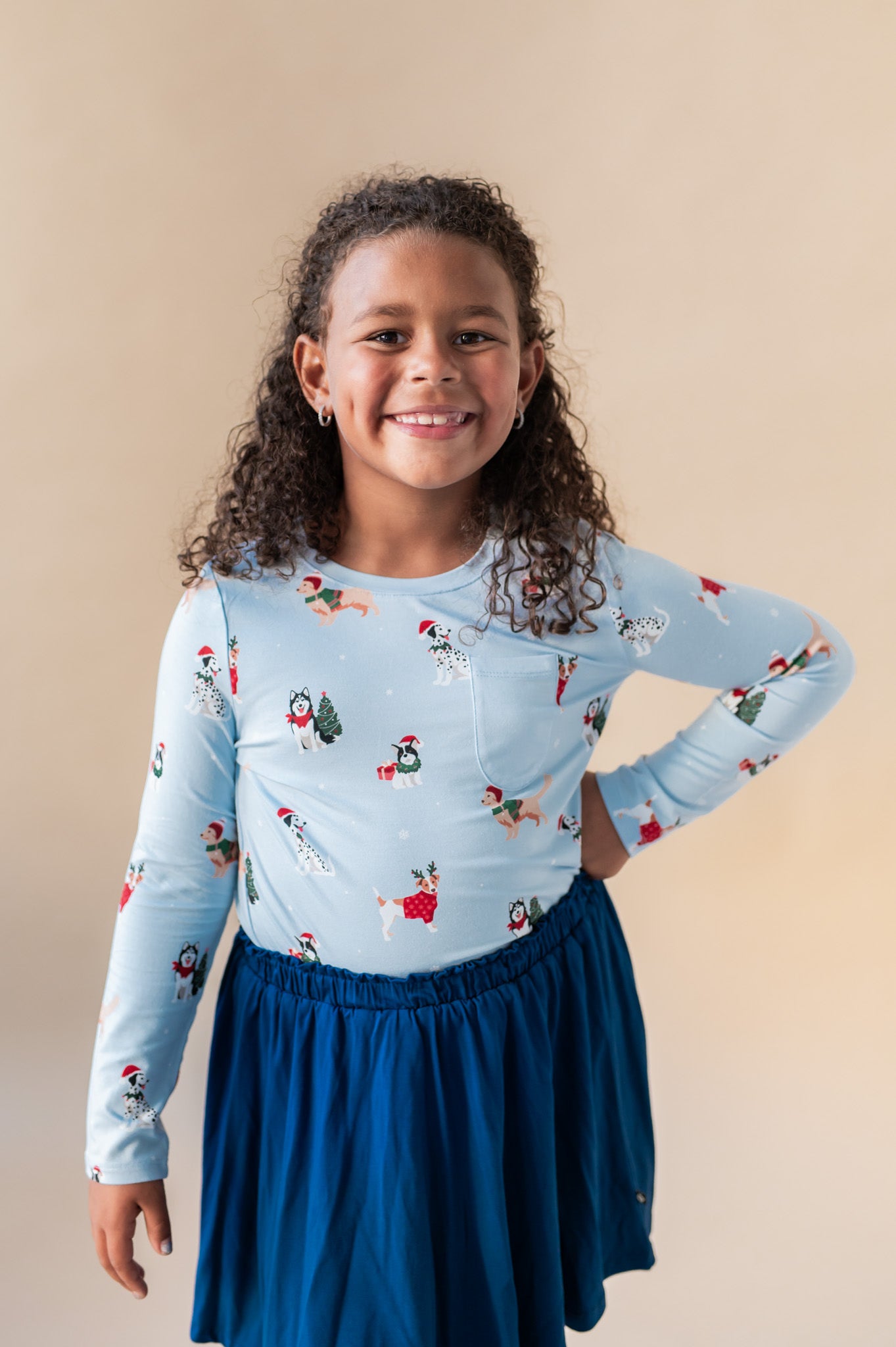 Long Sleeve Toddler Crew Neck Tee in Holiday Pups