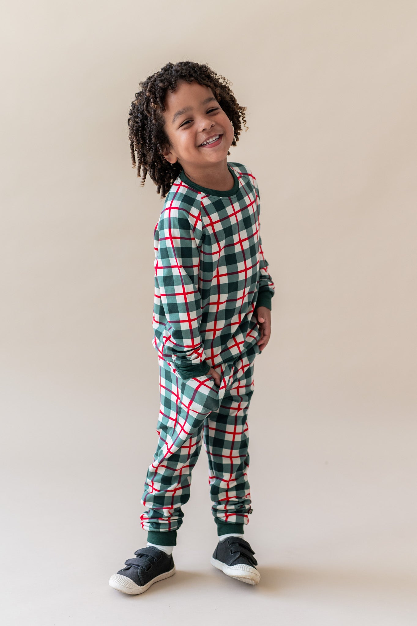 Long Sleeve Jogger Set in Holiday Plaid - Image 3