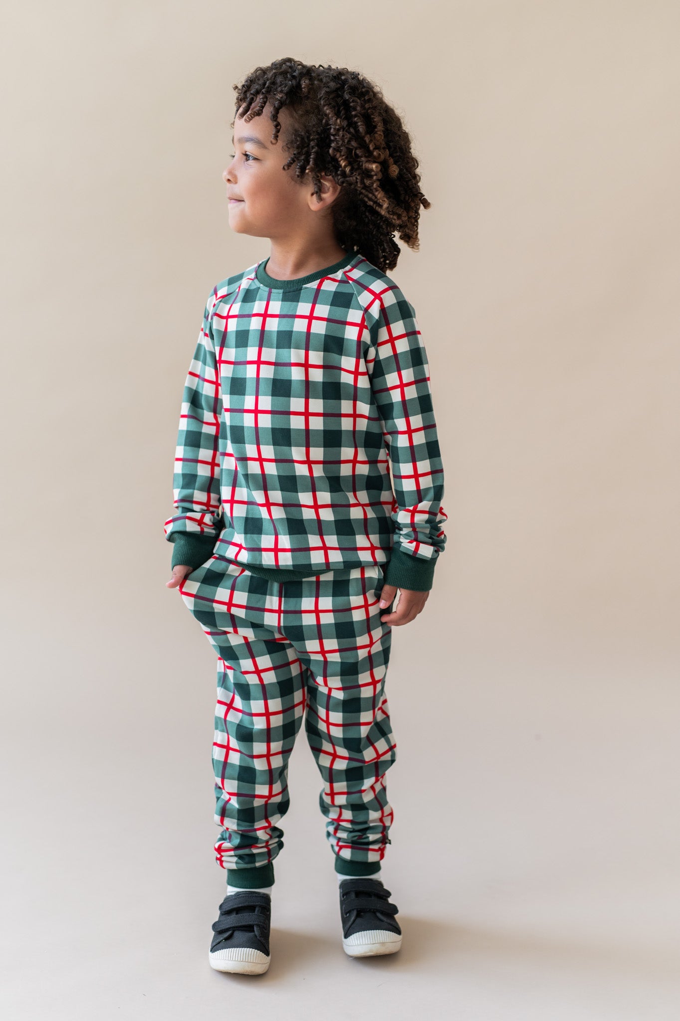 Long Sleeve Jogger Set in Holiday Plaid - Image 4