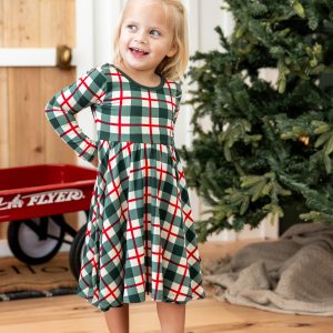 Long Sleeve Twirl Dress in Holiday Plaid