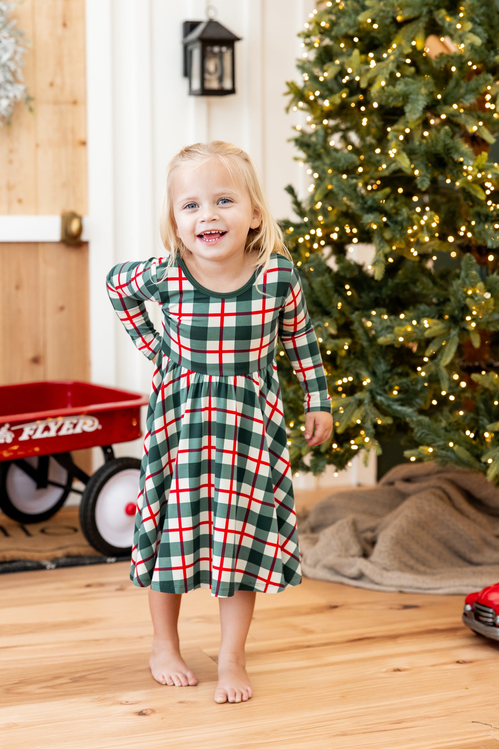 Long Sleeve Twirl Dress in Holiday Plaid - Image 4
