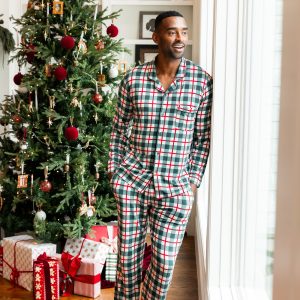 Men's Long Sleeve Pajama Set in Holiday Plaid