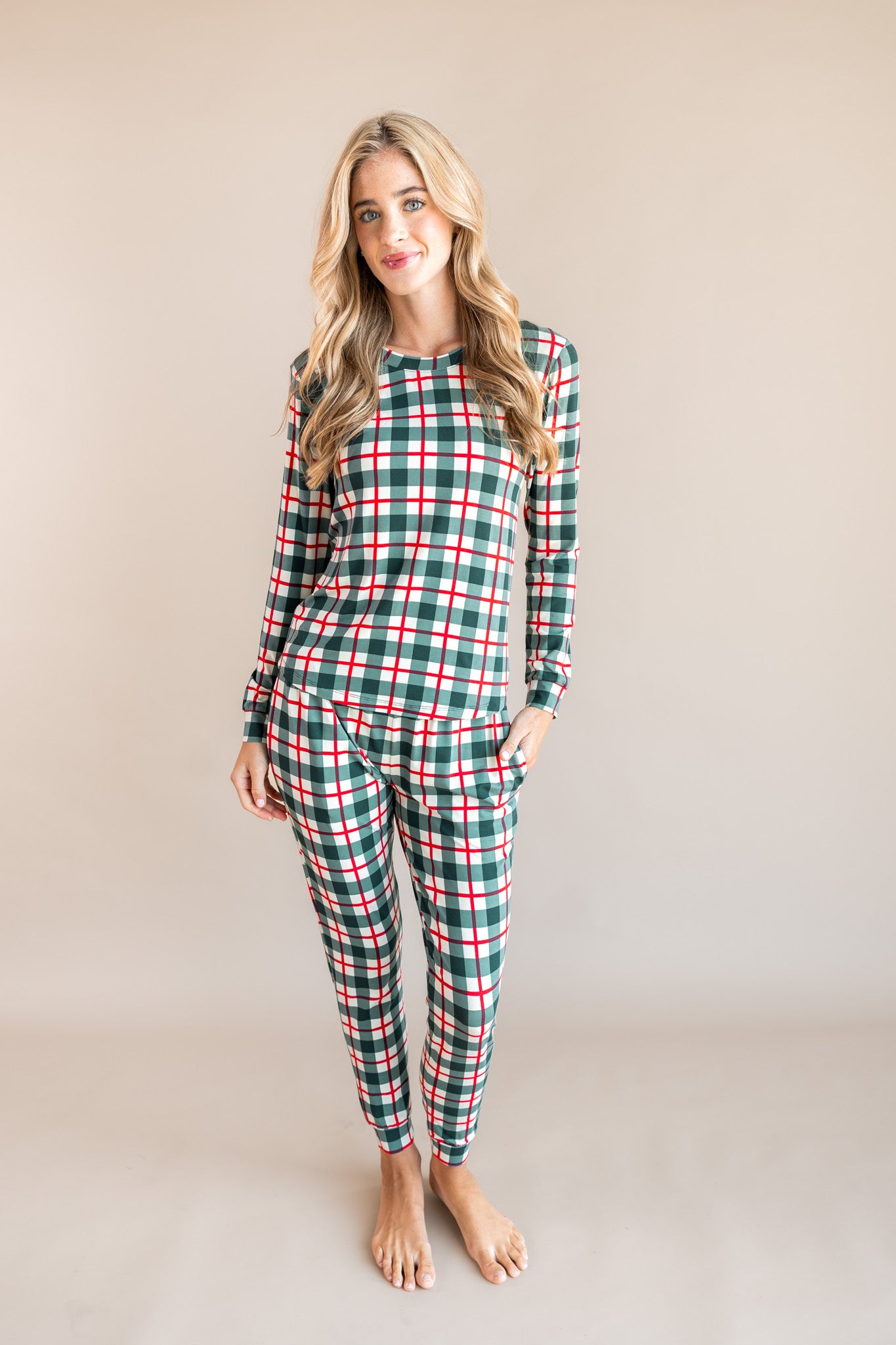 Women's Jogger Pajama Set in Holiday Plaid - Image 3