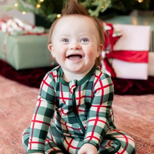 Zippered Romper in Holiday Plaid