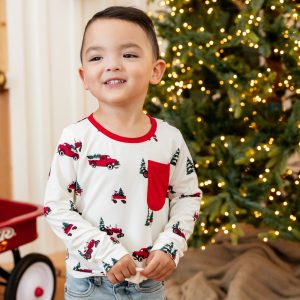 Long Sleeve Toddler Crew Neck Tee in Holiday Tree Farm