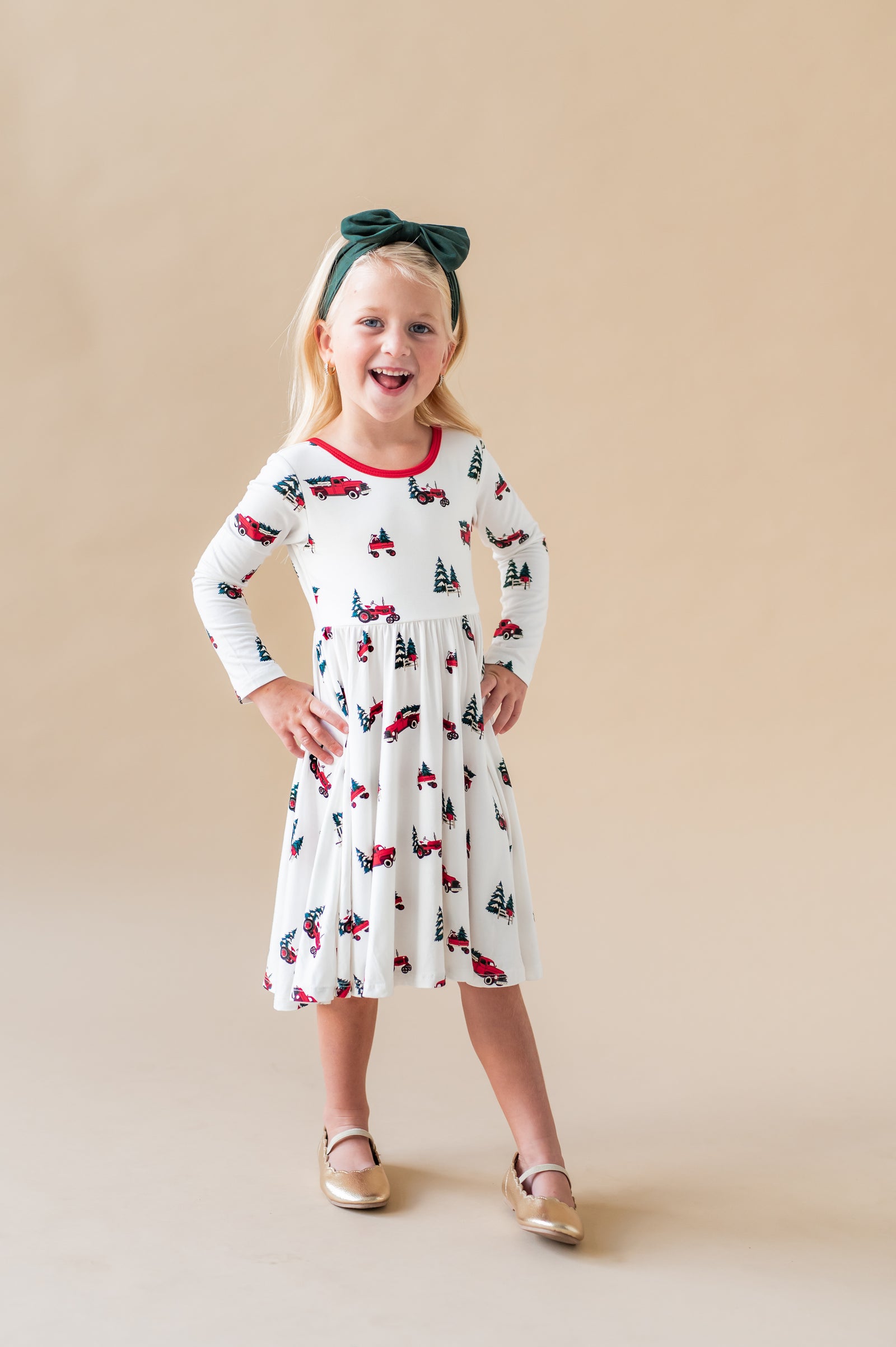 Long Sleeve Twirl Dress in Holiday Tree Farm - Image 4