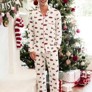 Men's Long Sleeve Pajama Set in Holiday Tree Farm