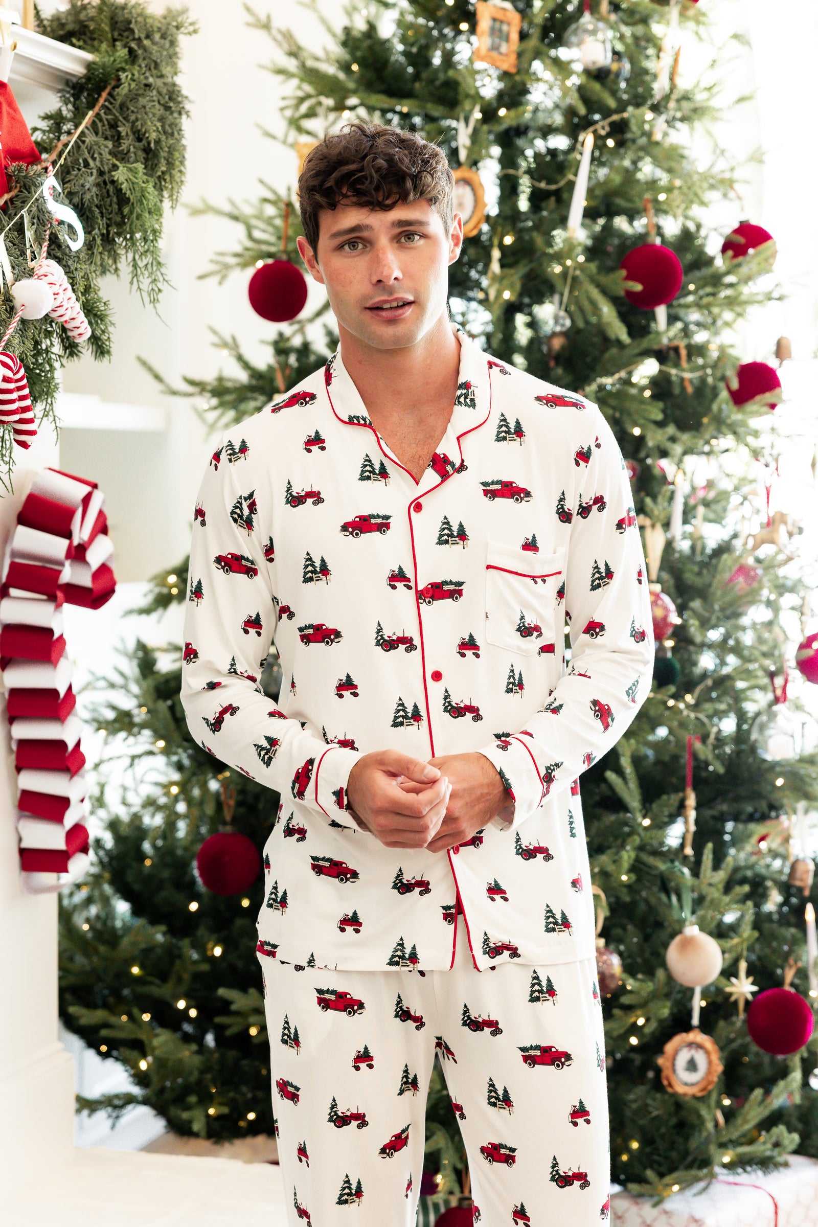 Men's Long Sleeve Pajama Set in Holiday Tree Farm - Image 4