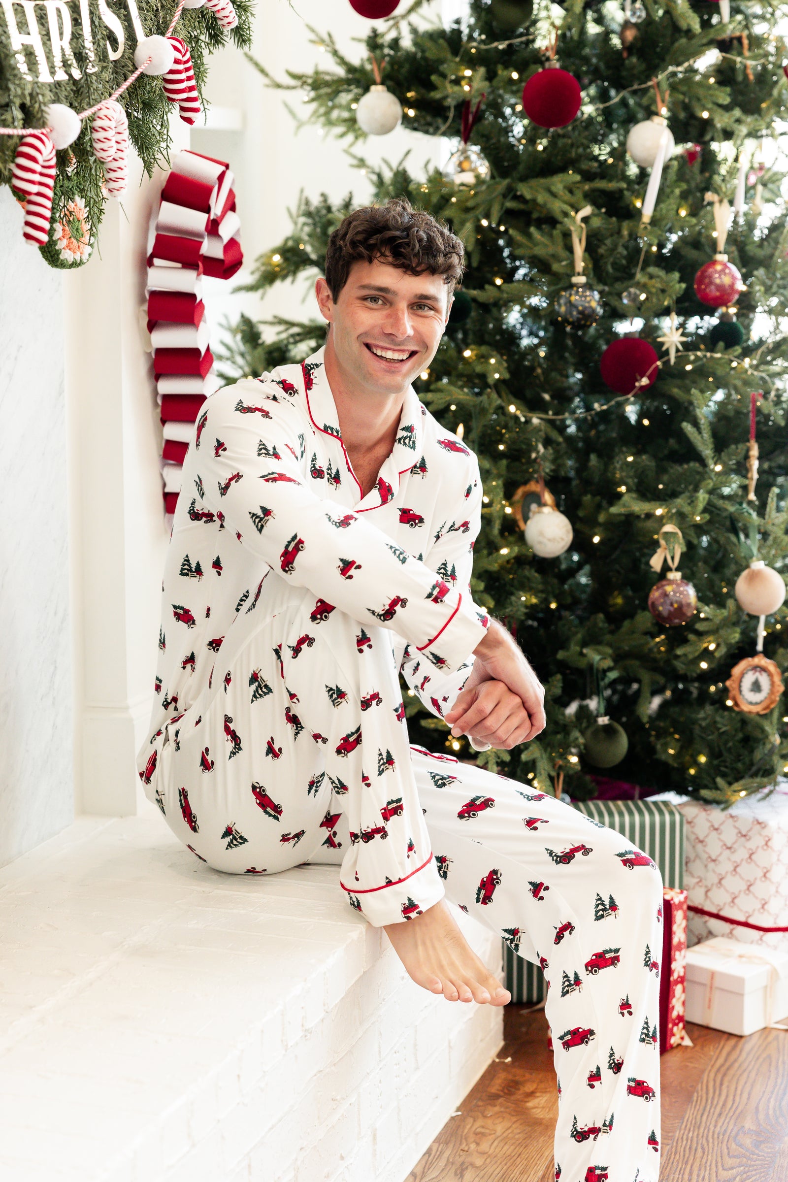 Men's Long Sleeve Pajama Set in Holiday Tree Farm - Image 5