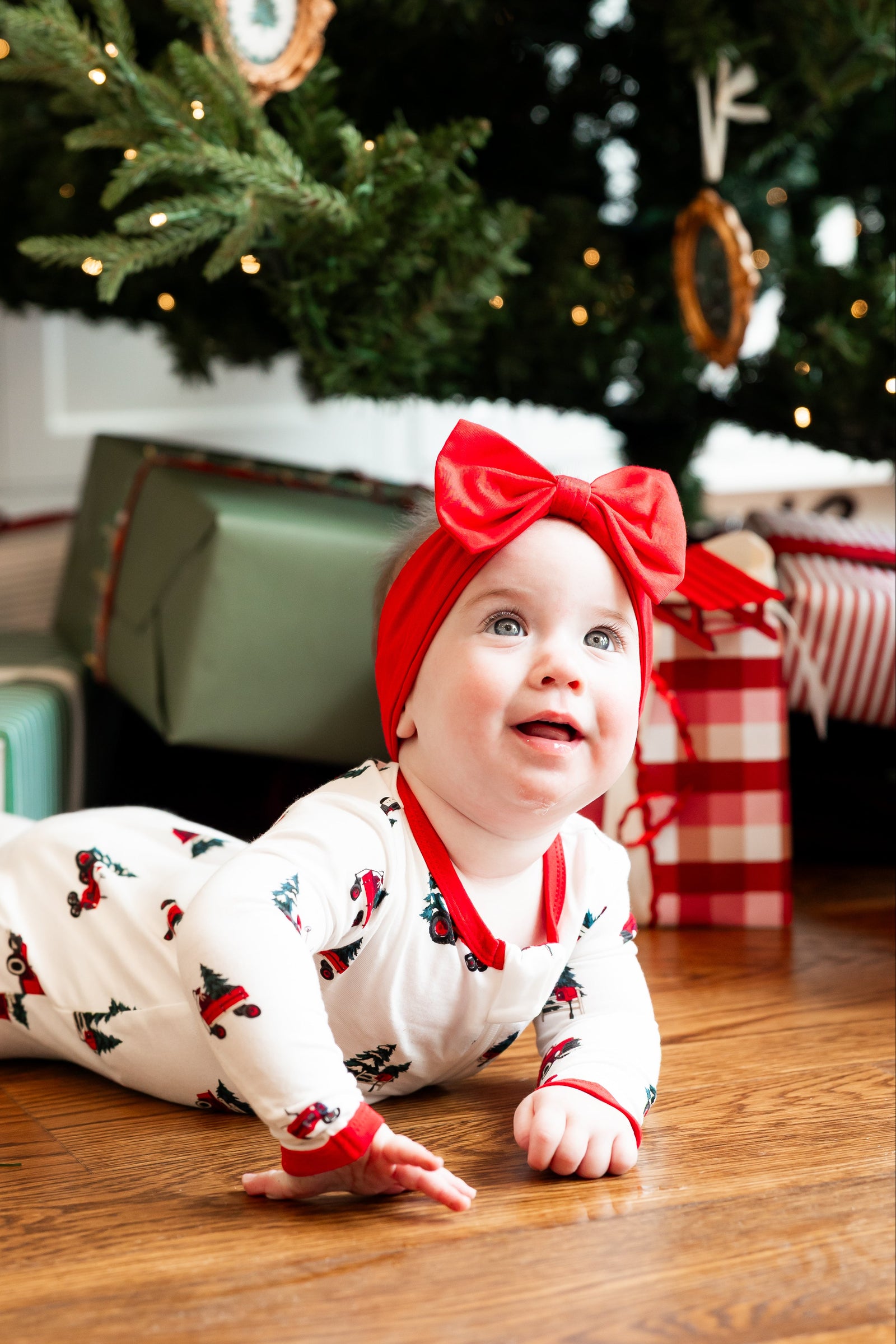 Zippered Romper in Holiday Tree Farm - Image 2