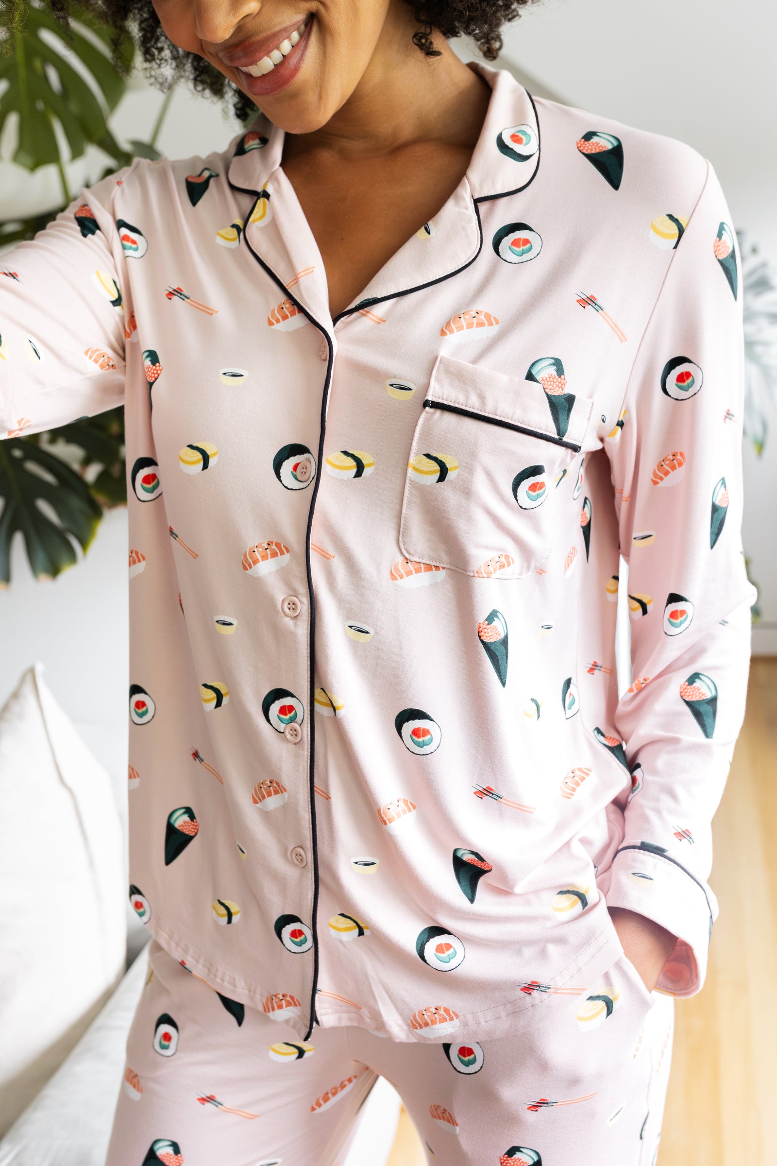 Long-Sleeved Women's Pajama Set in Blush Sushi - Image 3