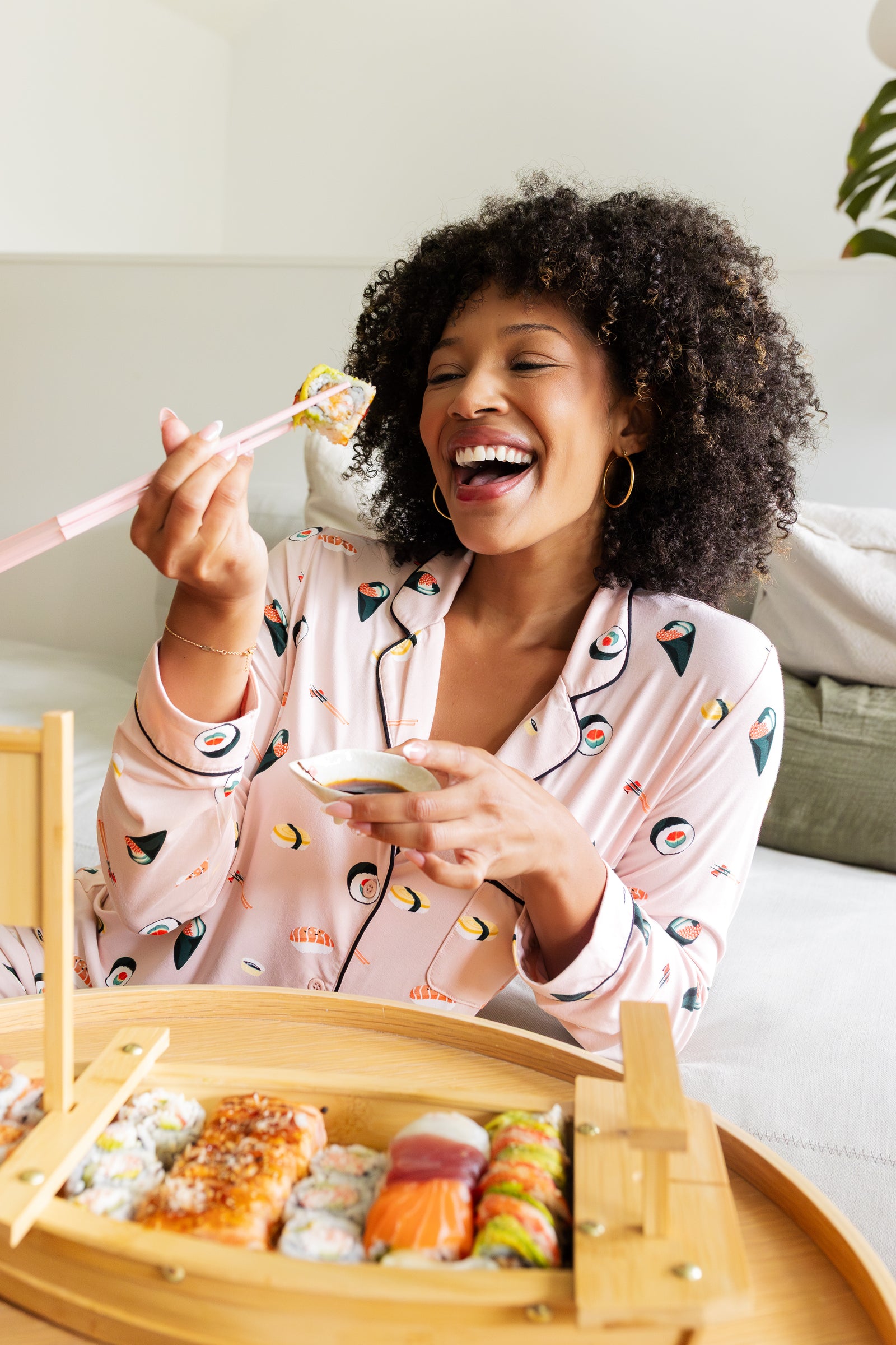 Long-Sleeved Women's Pajama Set in Blush Sushi - Image 6